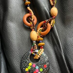 Colorful Beaded Necklace with Wooden Accents